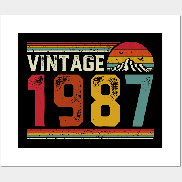 Vintage 1987 Birthday Gift Retro Style Wall Art by Foatui